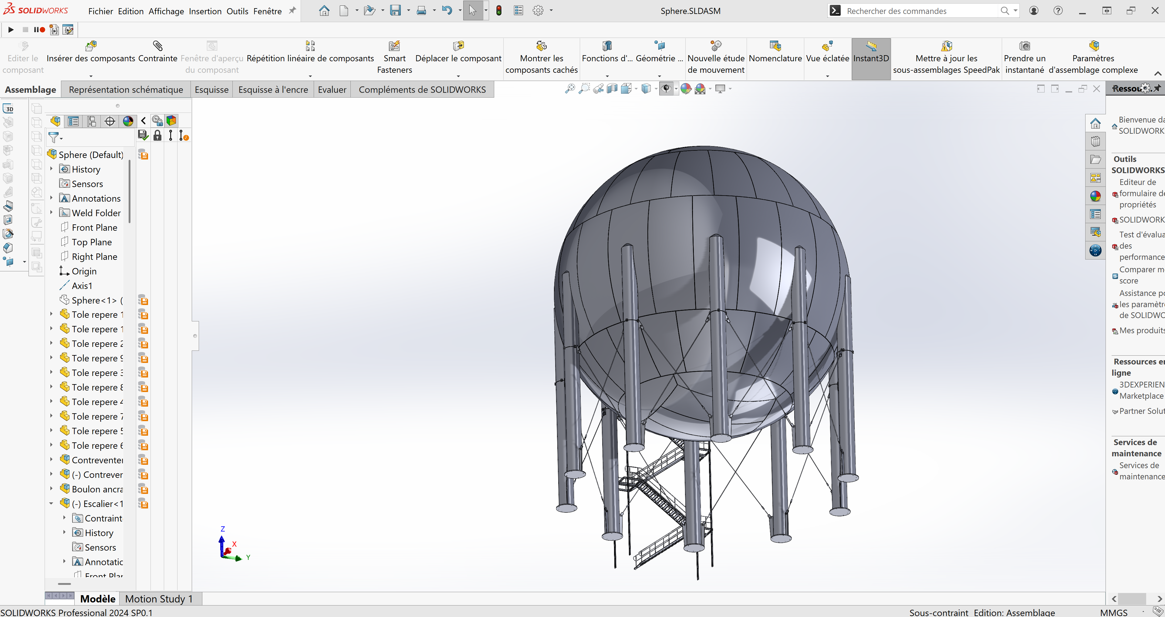 Assemblage de cuve industrielle réellement modélisé sous SolidWorks 2024
